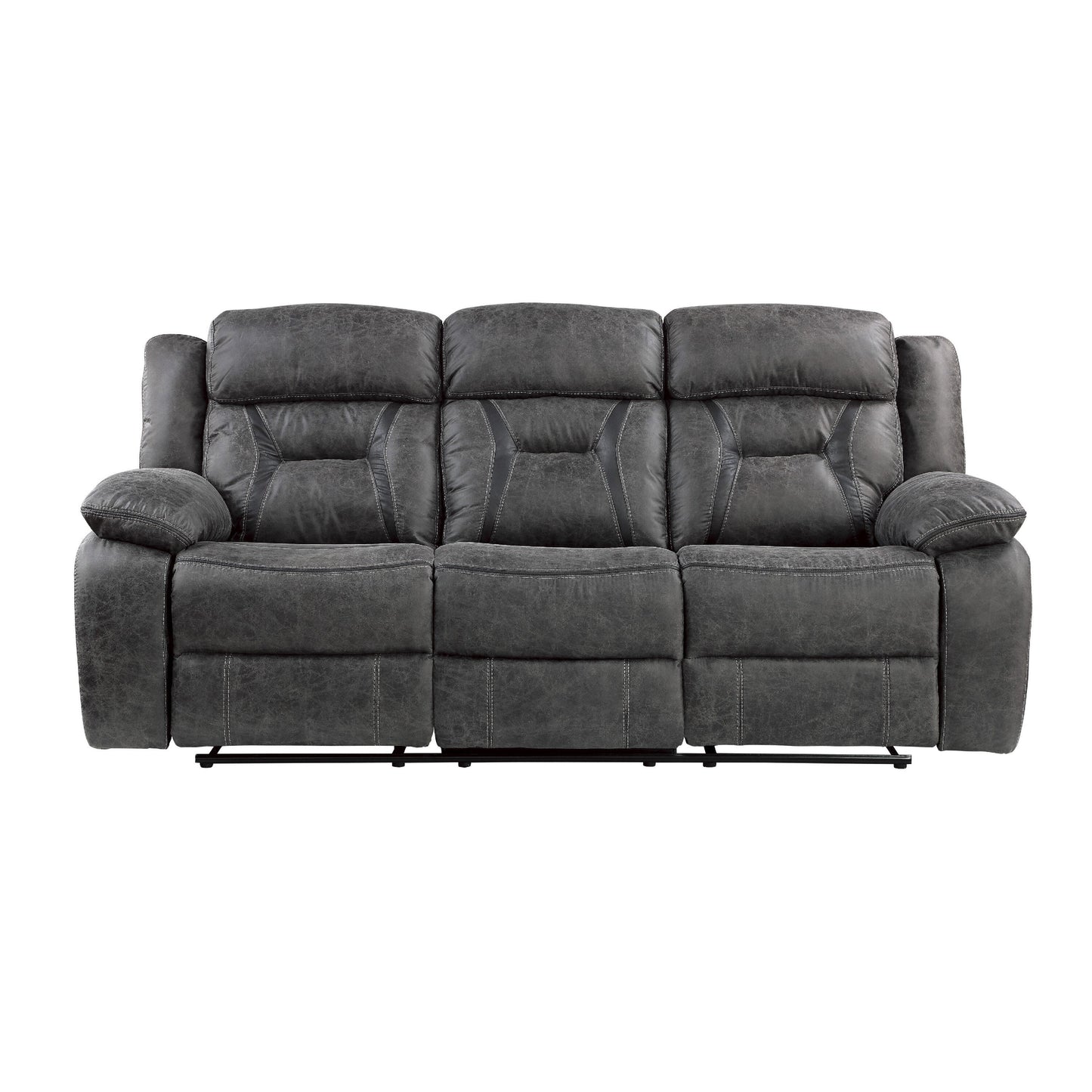 Mady Manual Reclining Sofa, Pillow Tufted, Dark Gray Polyester 85 Inch