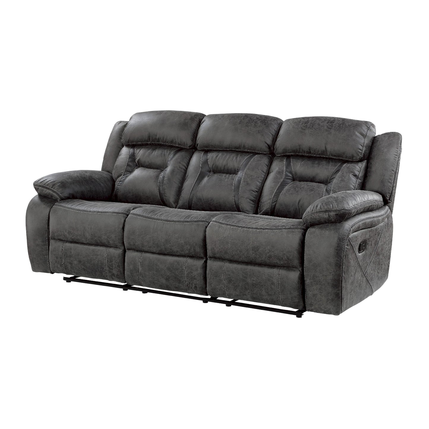 Mady Manual Reclining Sofa, Pillow Tufted, Dark Gray Polyester 85 Inch