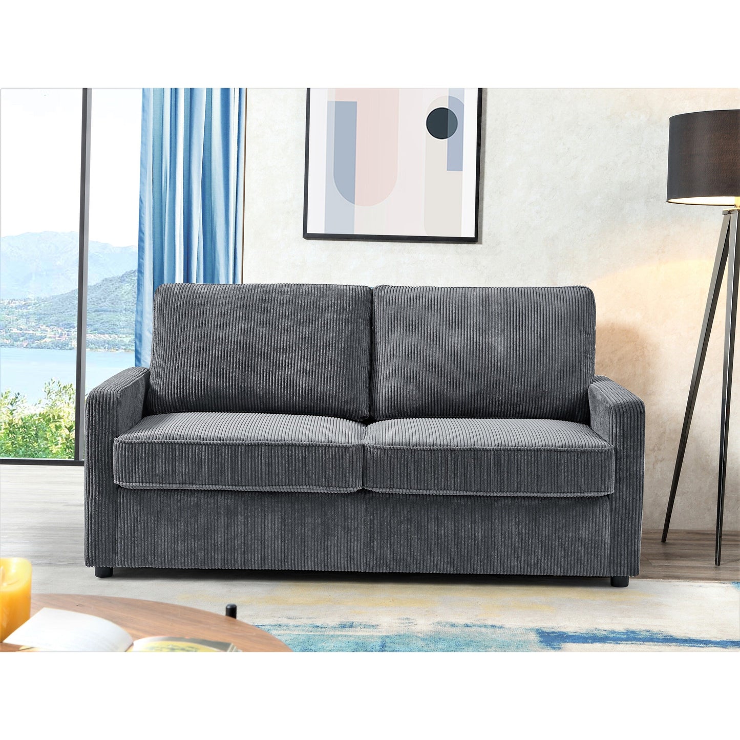 Manchester Polyester Corduroy 70 inch Square Arms Sofa Bed