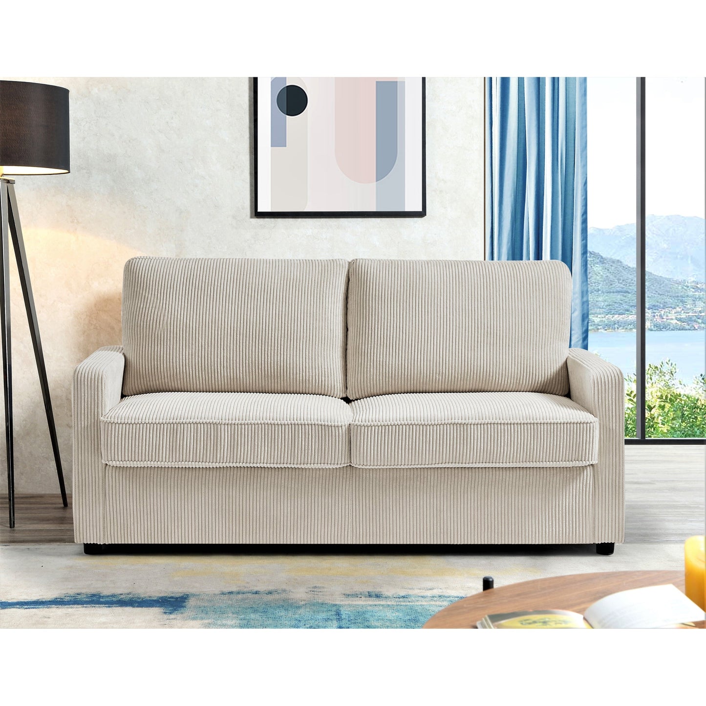 Manchester Polyester Corduroy 70 inch Square Arms Sofa Bed