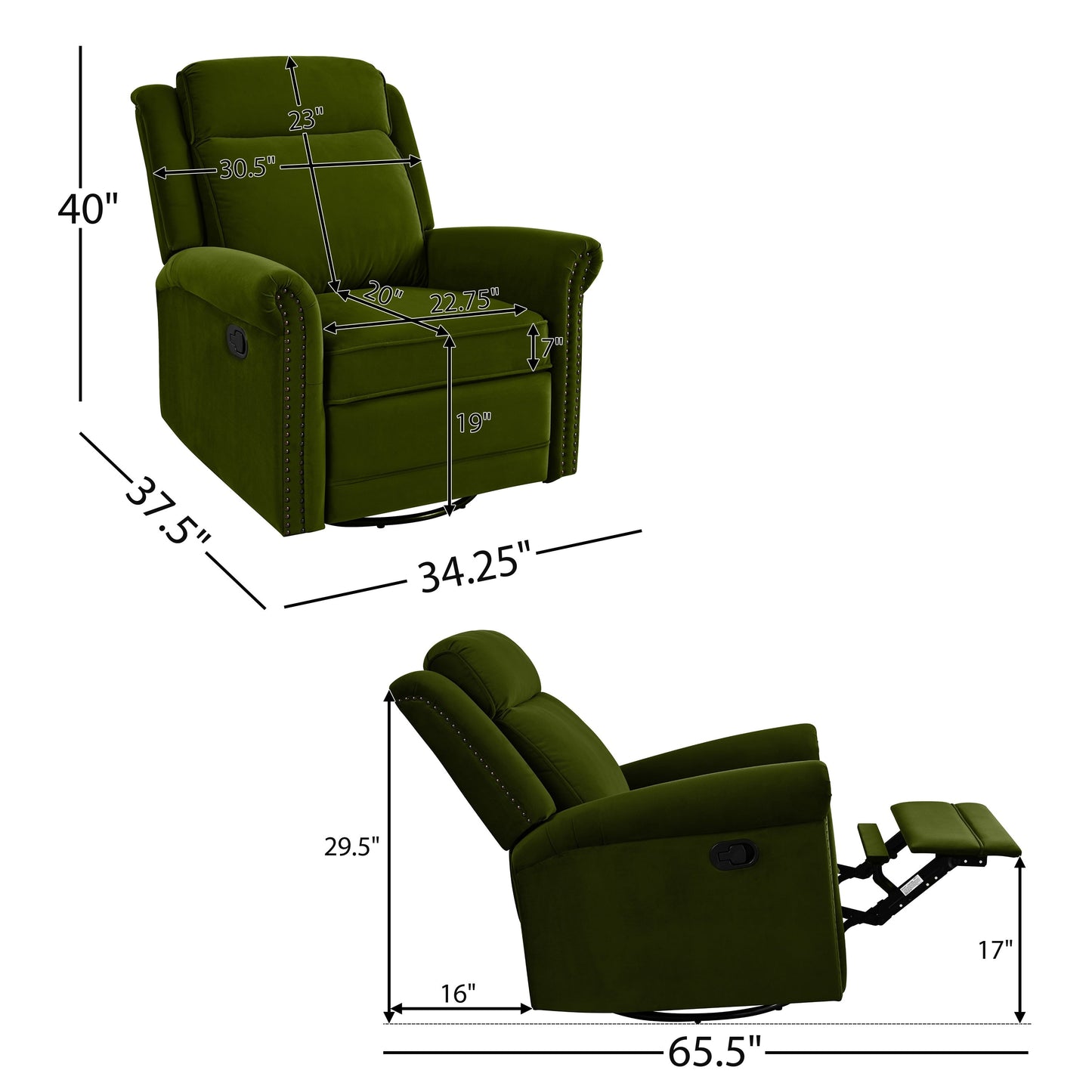 Marloo Modern Swivel Velvet Recliner Chair by Christopher Knight Home