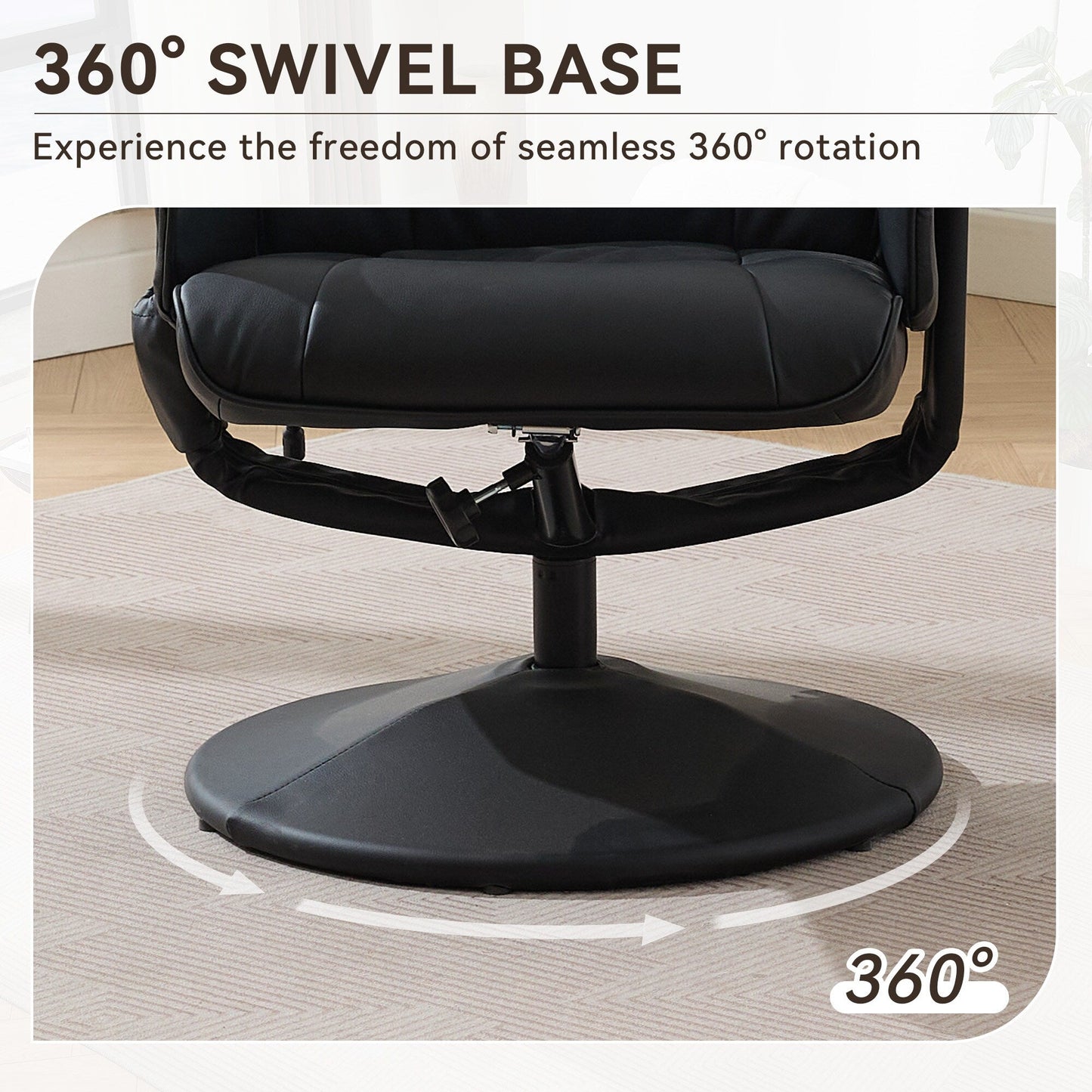 Massage Heated Lounge Chair 360° Swivel Recliner Chair Adjustable PU Leather Seat with Ottoman and 5 Point Vibration