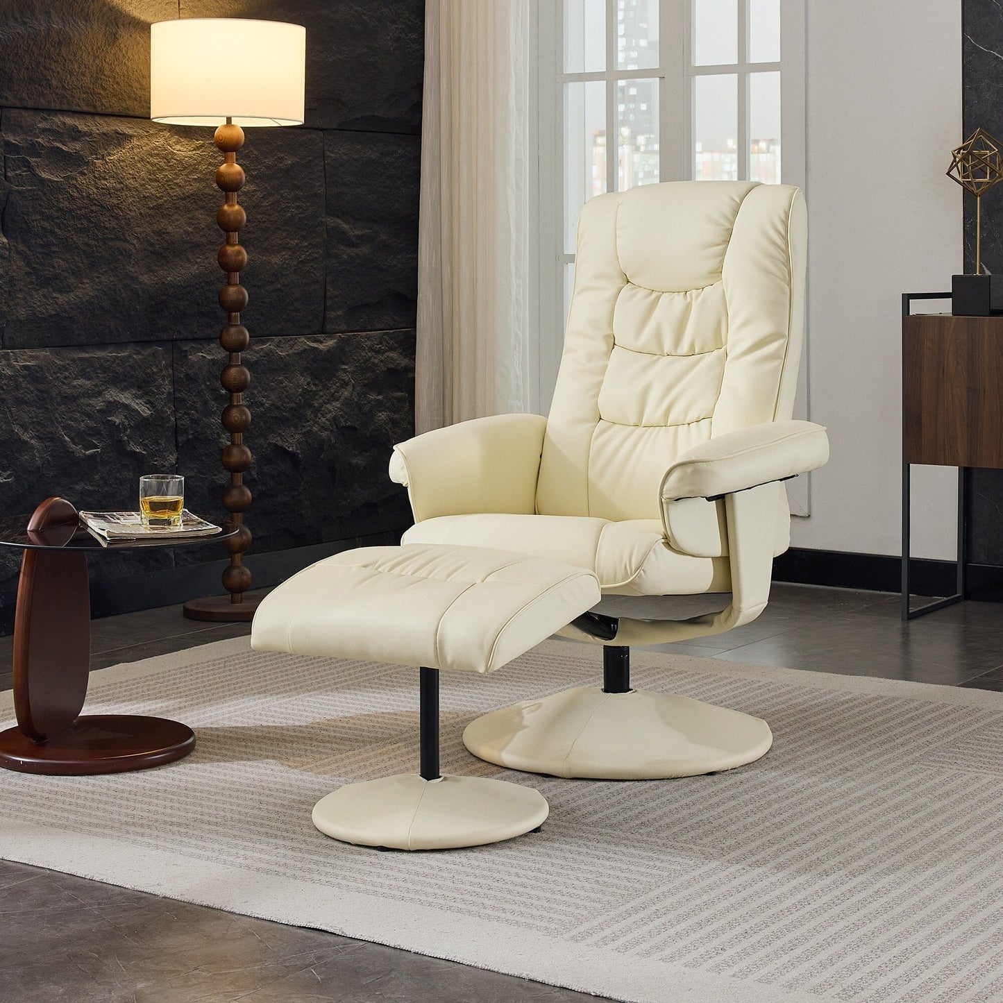 Massage Heated Lounge Chair 360° Swivel Recliner Chair Adjustable PU Leather Seat with Ottoman and 5 Point Vibration
