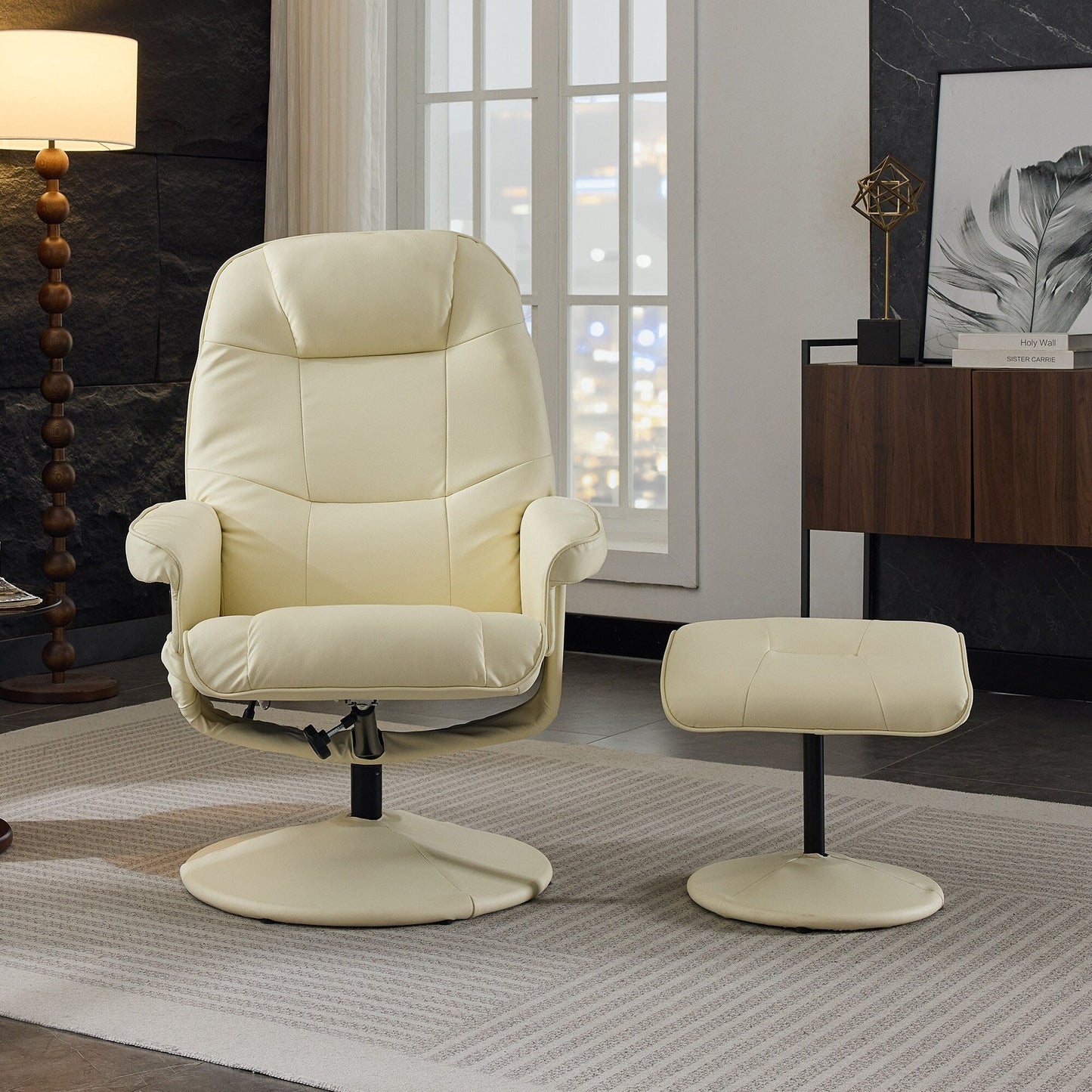 Massage Recliner Chair, 360° Swivel PU Leather Reclining Chair with Wrapped Base, Seat Heating and 140° Adjustable Backrest