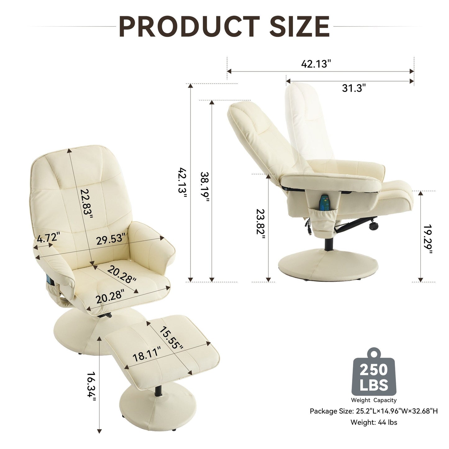 Massage Recliner Chair, 360° Swivel PU Leather Reclining Chair with Wrapped Base, Seat Heating and 140° Adjustable Backrest