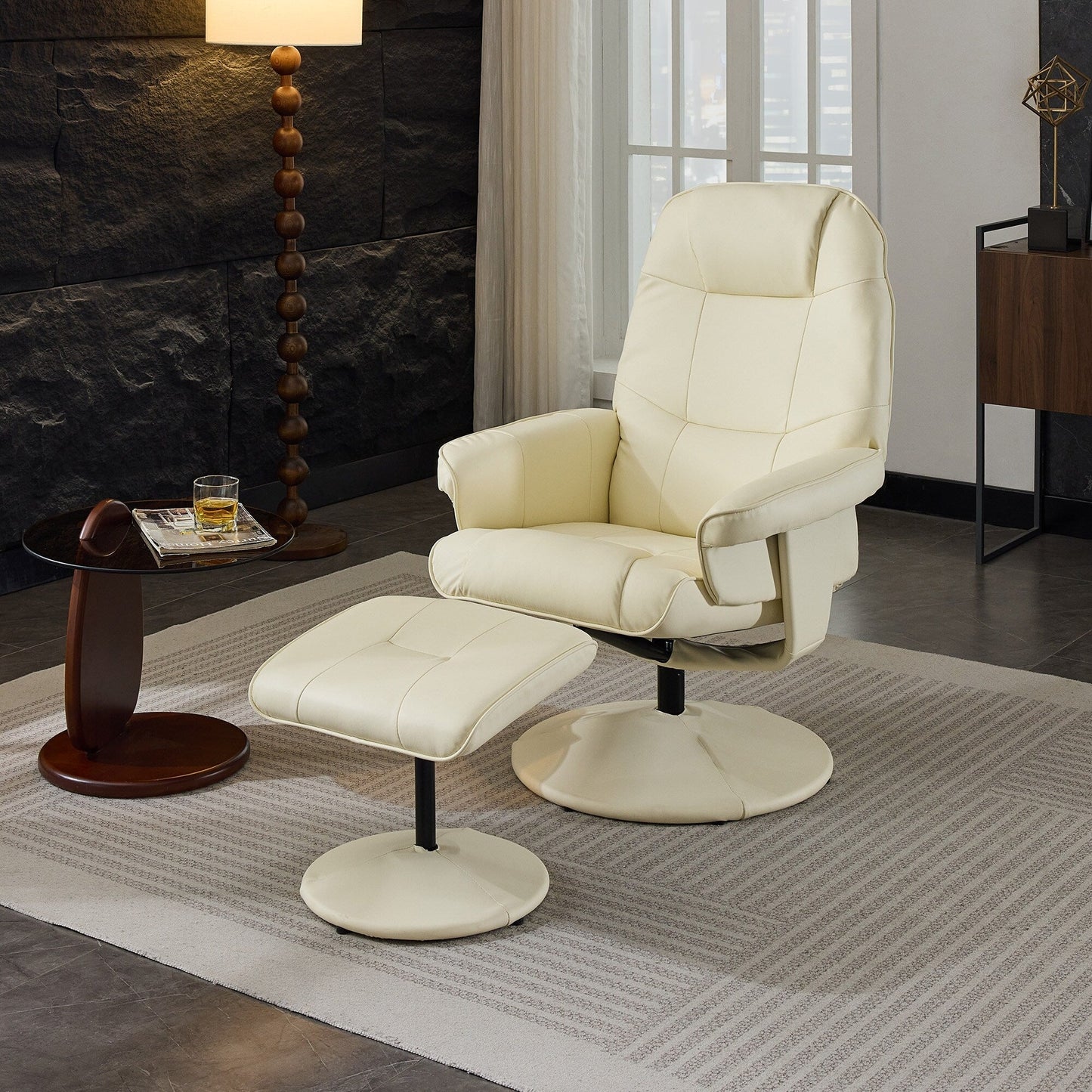 Massage Recliner Chair, 360° Swivel PU Leather Reclining Chair with Wrapped Base, Seat Heating and 140° Adjustable Backrest