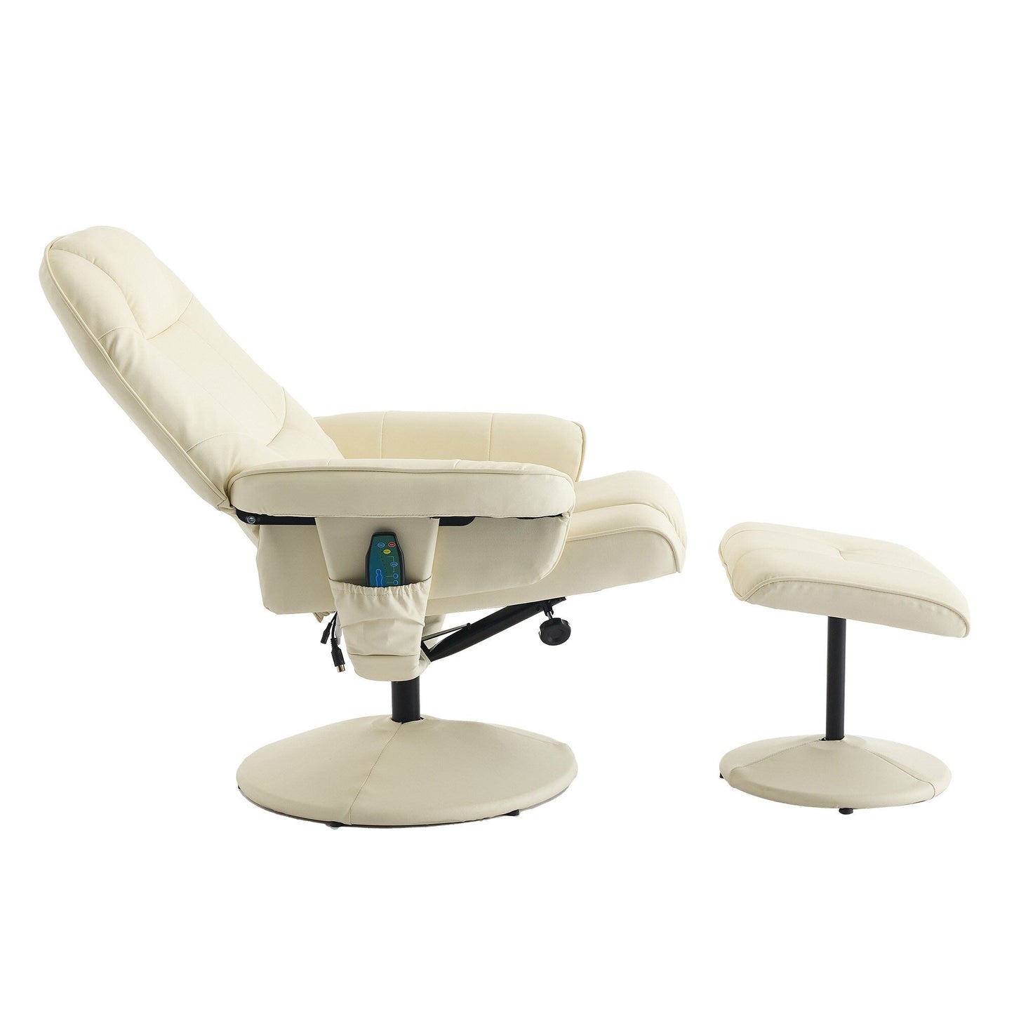 Massage Recliner Chair, 360° Swivel PU Leather Reclining Chair with Wrapped Base, Seat Heating and 140° Adjustable Backrest