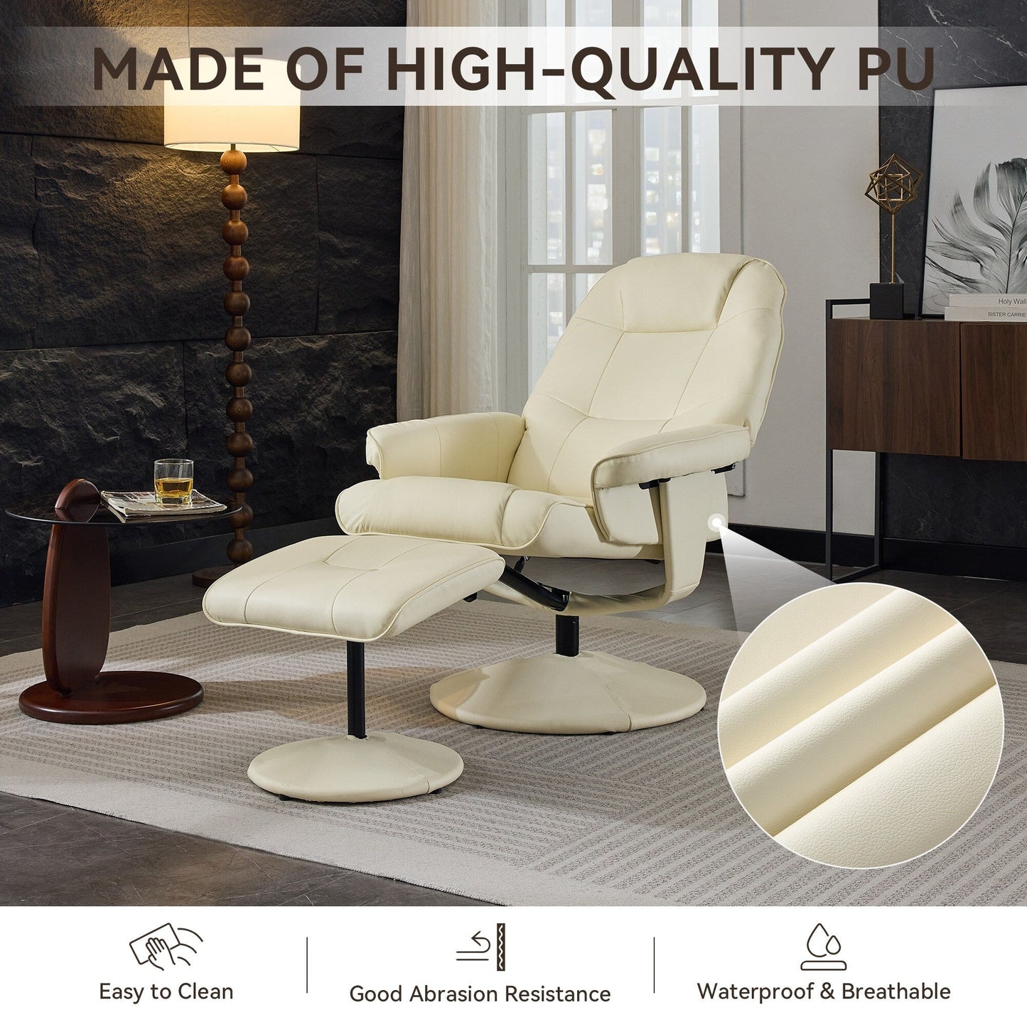 Massage Recliner Chair, 360° Swivel PU Leather Reclining Chair with Wrapped Base, Seat Heating and 140° Adjustable Backrest