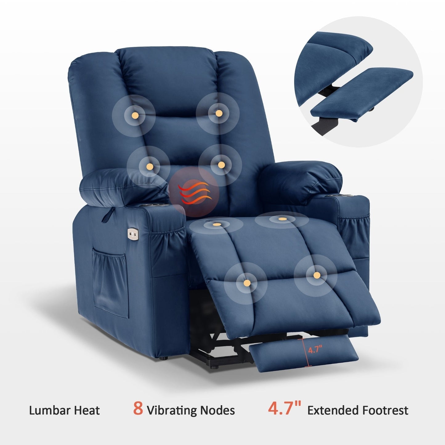 MCombo Small Power Lift Recliner Chair with Massage and Heat for Short Elderly People, Faux Leather 7569
