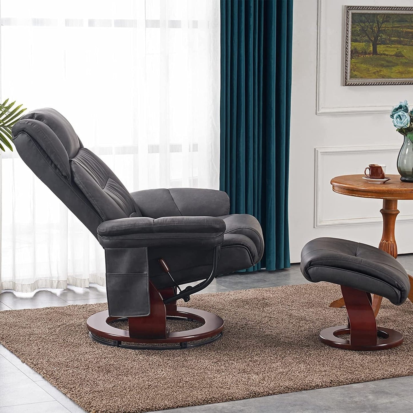 MCombo Swivel Recliners with Ottoman, Vibration Massage TV Chairs with Side Pocket