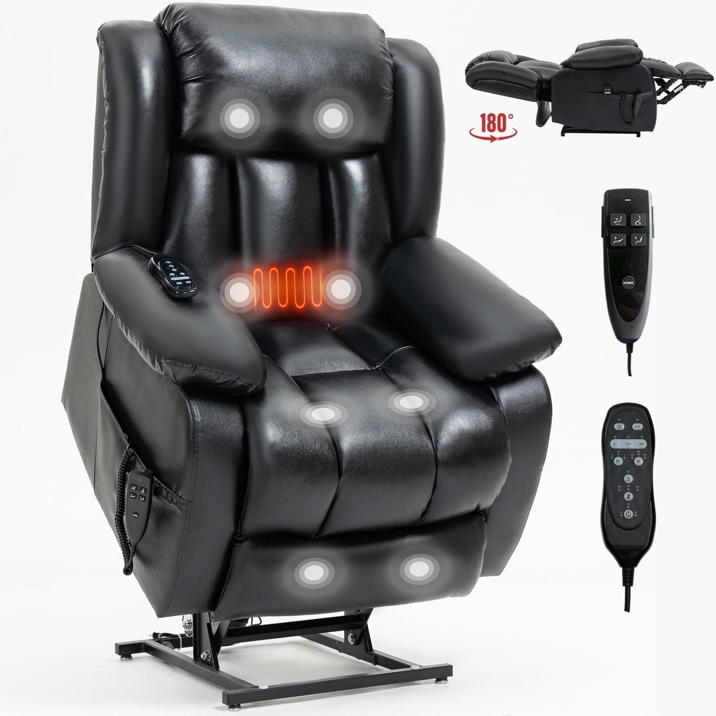 Medium-Sized Electric Power Lift Recliner Chair in Genuine Leather with Dual Motors, 8-Point Massage, Lumbar Heating