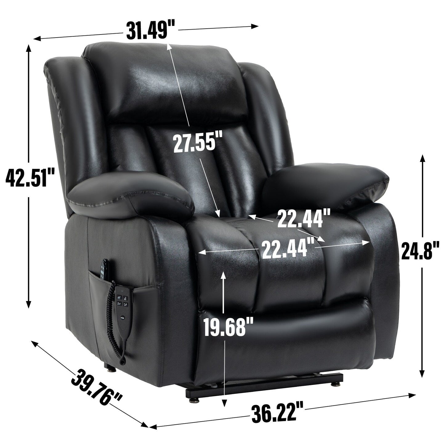 Medium-Sized Electric Power Lift Recliner Chair in Genuine Leather with Dual Motors, 8-Point Massage, Lumbar Heating