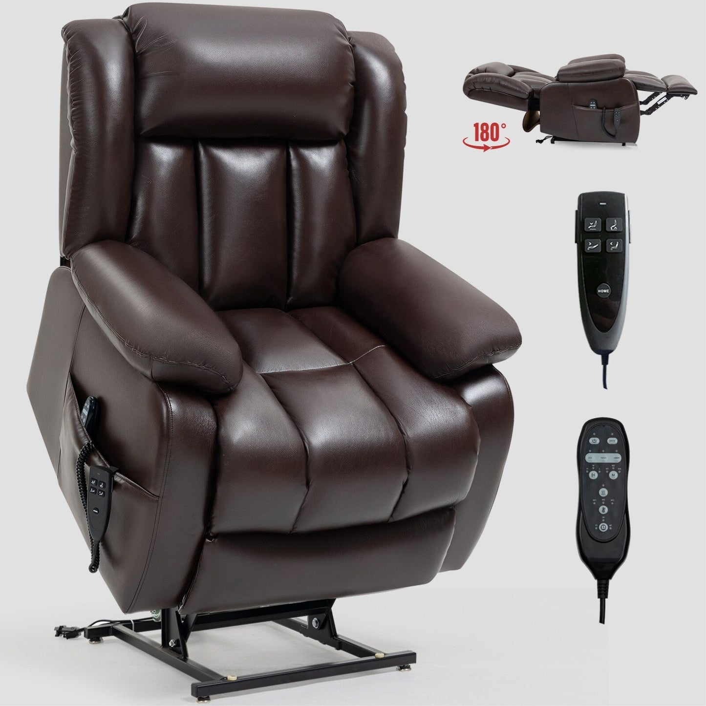 Medium-Sized Electric Power Lift Recliner Chair in Genuine Leather with Dual Motors, 8-Point Massage, Lumbar Heating