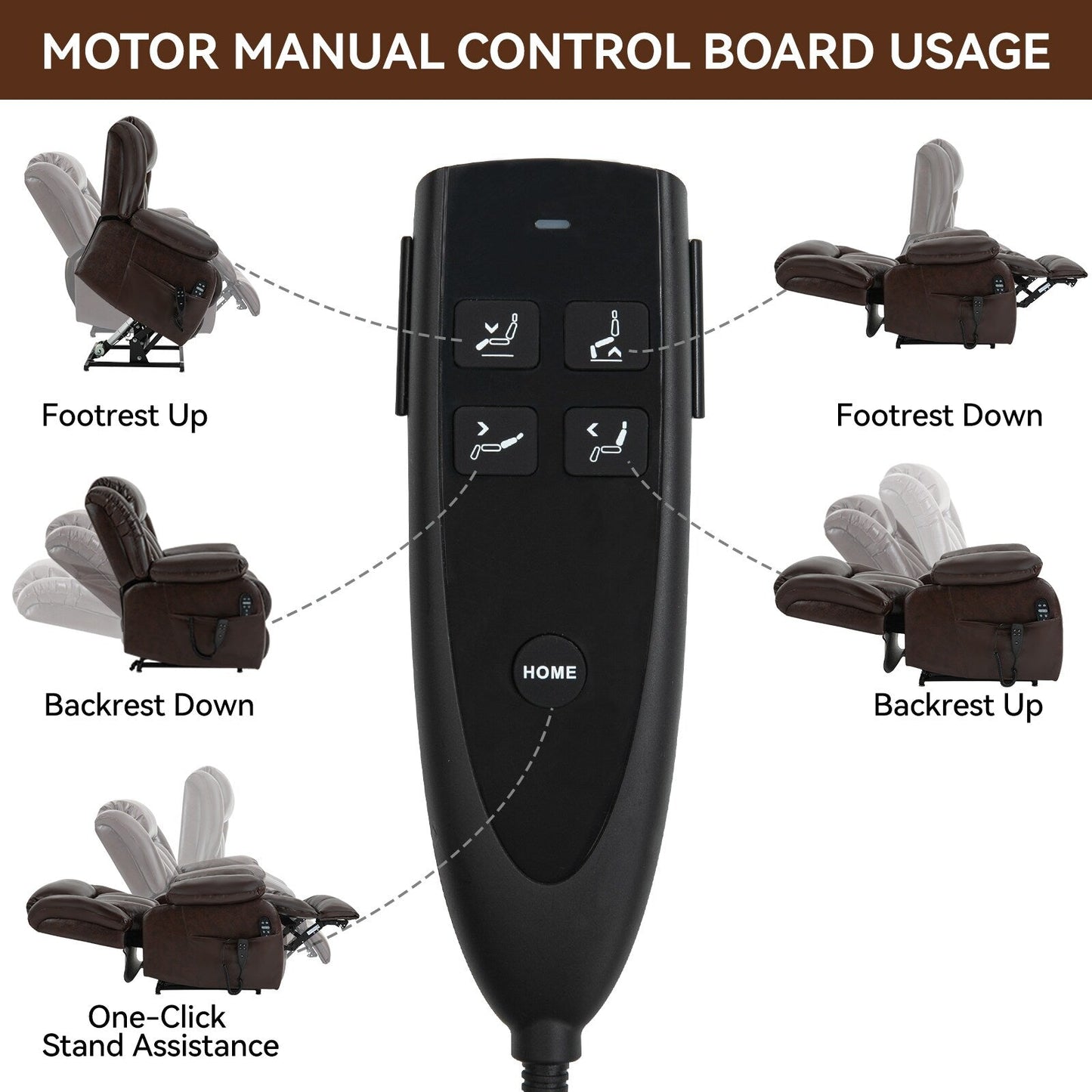 Medium-Sized Electric Power Lift Recliner Chair in Genuine Leather with Dual Motors, 8-Point Massage, Lumbar Heating