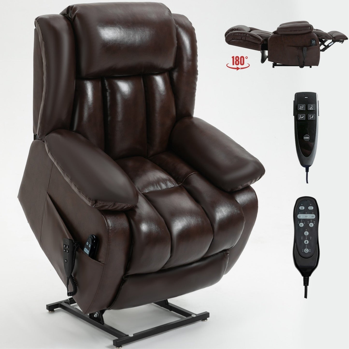 Medium-Sized Electric Power Lift Recliner Chair in Genuine Leather with Dual Motors, 8-Point Massage, Lumbar Heating