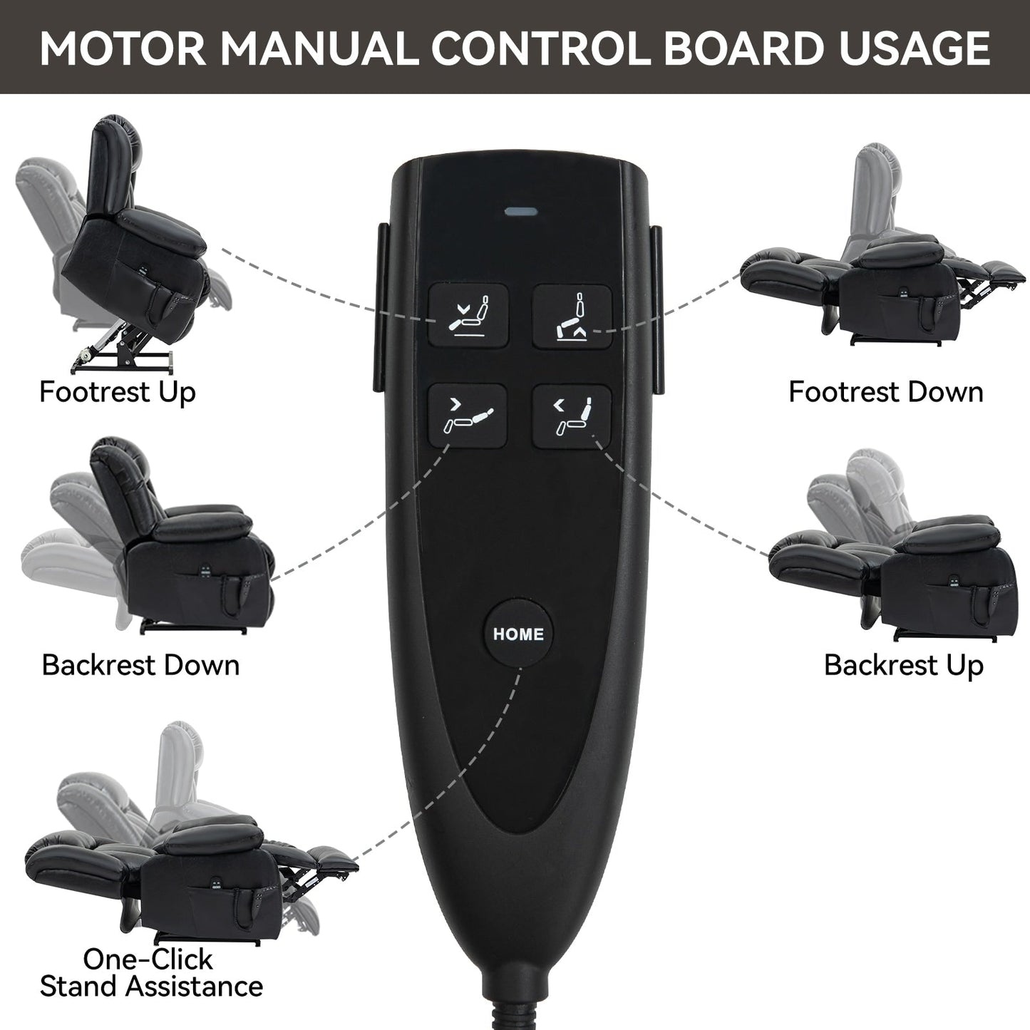 Medium-Sized Electric Power Lift Recliner Chair in Genuine Leather with Dual Motors, 8-Point Massage, Lumbar Heating
