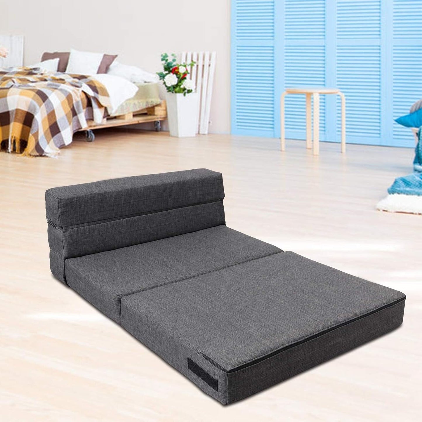 Memory Foam Fold Out Sofa Bed - Twin Size Sleeper Couch with Washable Cover & Pillow, Dark Gray Futon for GuestsÂ