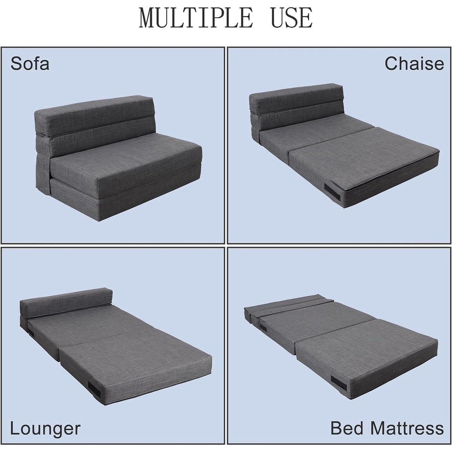 Memory Foam Fold Out Sofa Bed - Twin Size Sleeper Couch with Washable Cover & Pillow, Dark Gray Futon for GuestsÂ