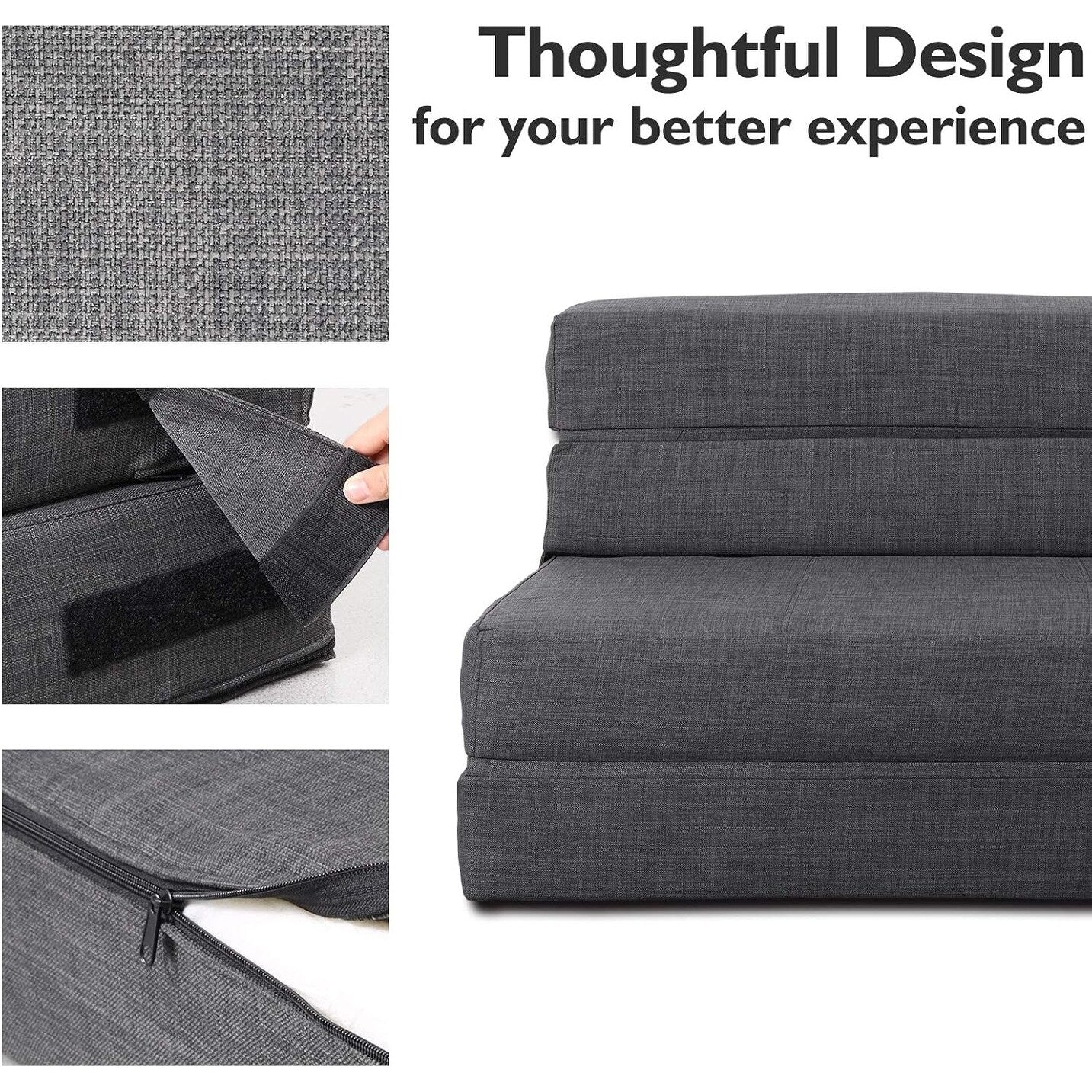 Memory Foam Fold Out Sofa Bed - Twin Size Sleeper Couch with Washable Cover & Pillow, Dark Gray Futon for GuestsÂ
