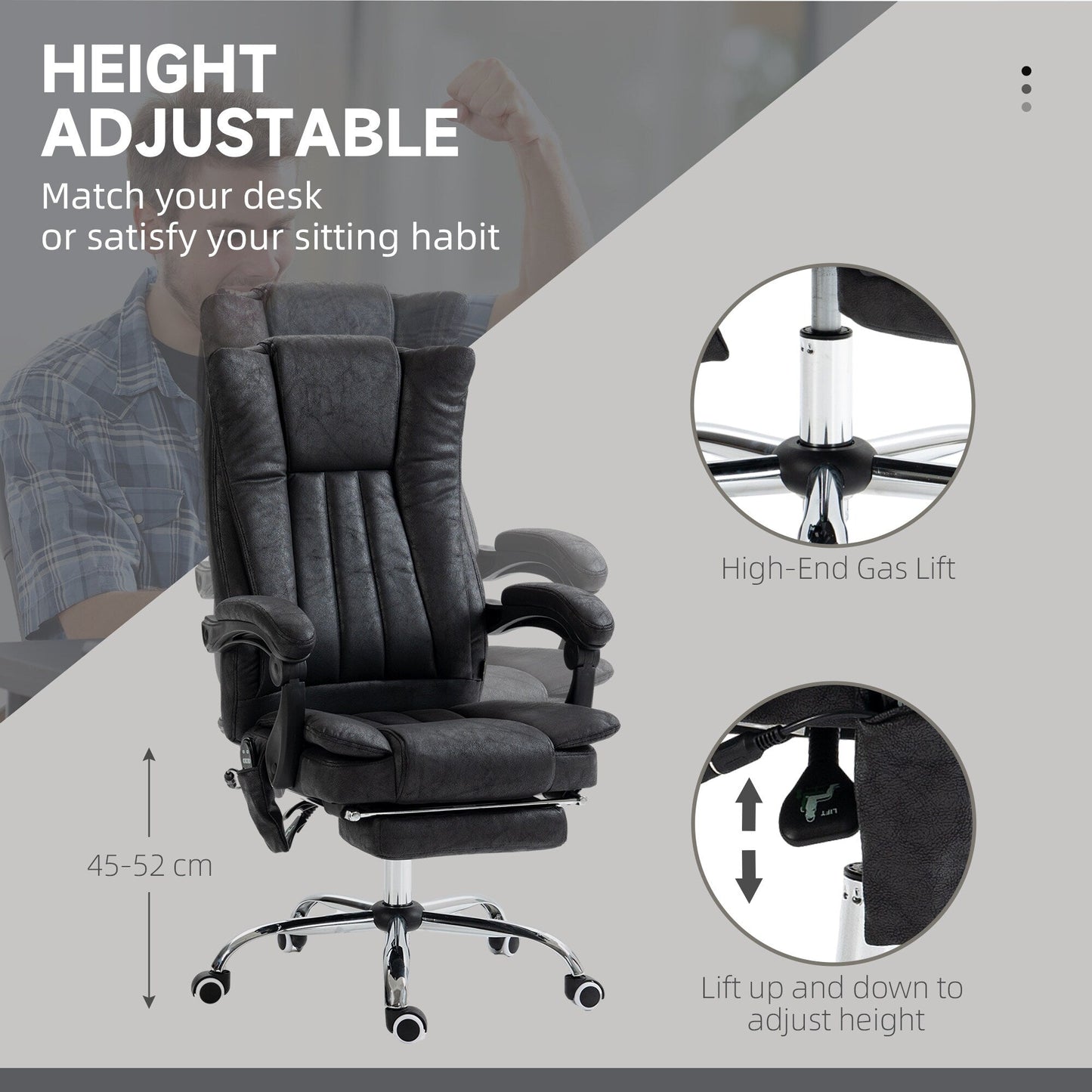 Microfibre 360° Swivel Massage Office Recliner with Vibration Massage, Heating, Footrest, Adjustable Height