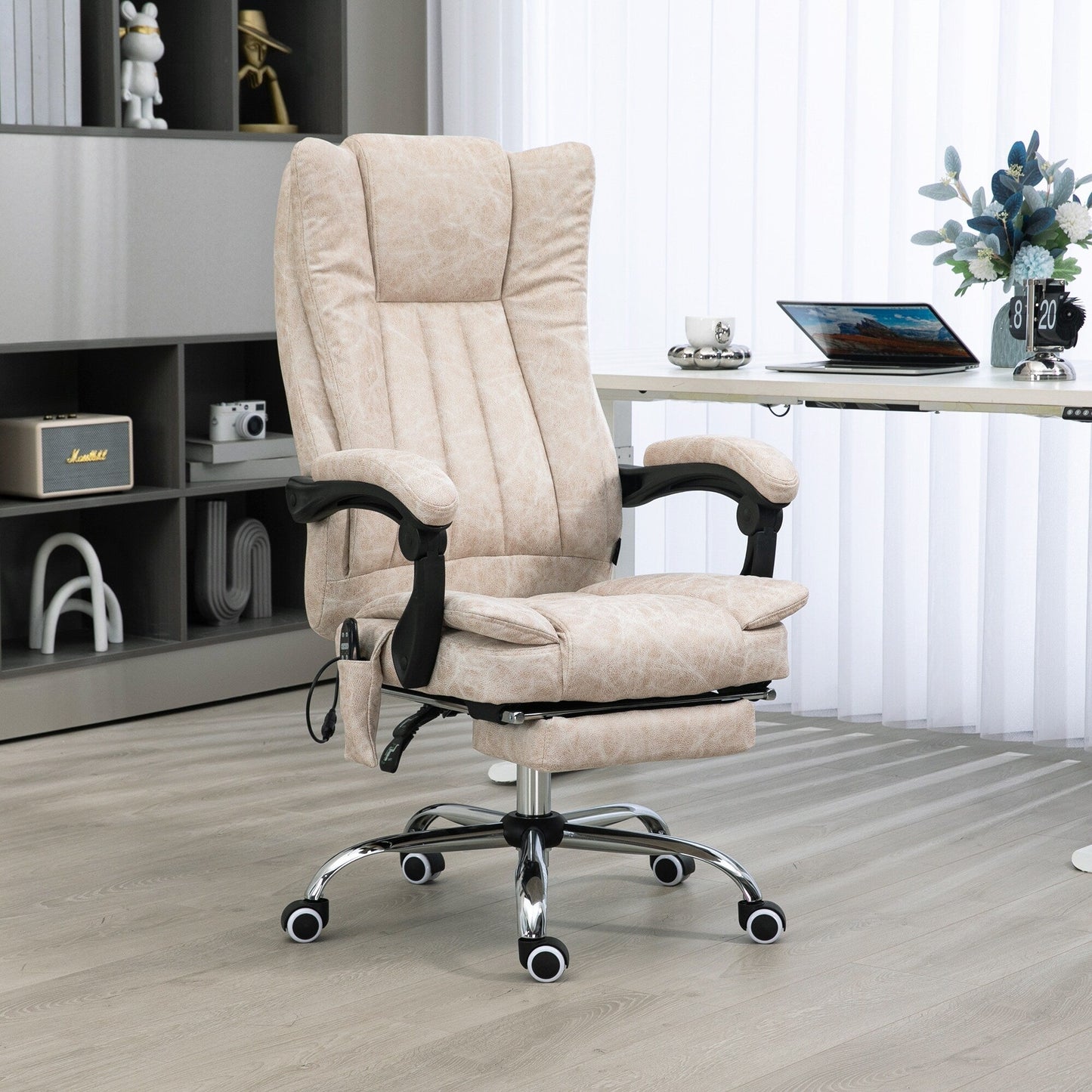 Microfibre 360° Swivel Massage Office Recliner with Vibration Massage, Heating, Footrest, Adjustable Height