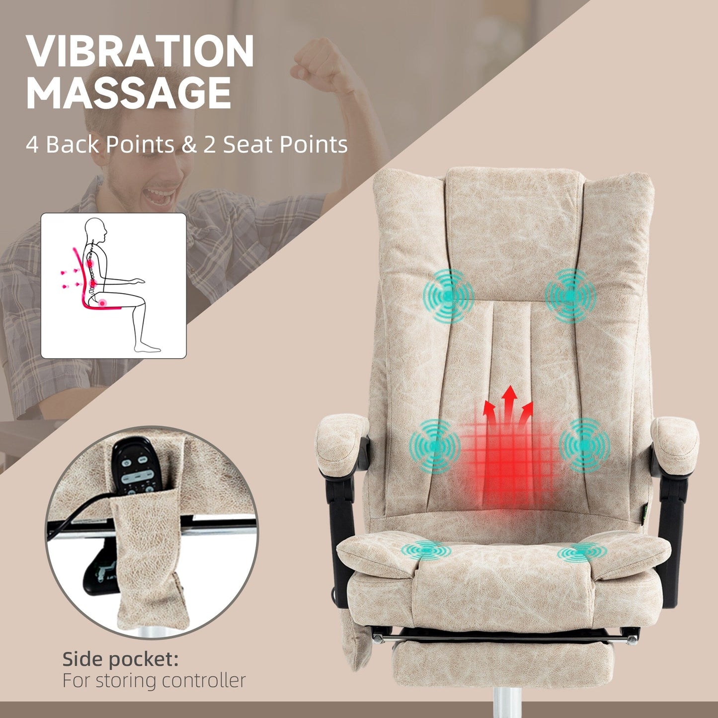 Microfibre 360° Swivel Massage Office Recliner with Vibration Massage, Heating, Footrest, Adjustable Height