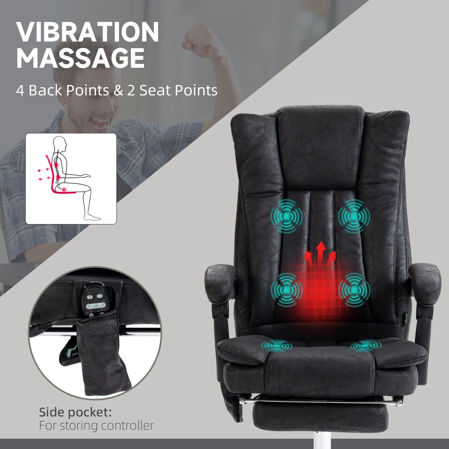 Microfibre 360° Swivel Massage Office Recliner with Vibration Massage, Heating, Footrest, Adjustable Height