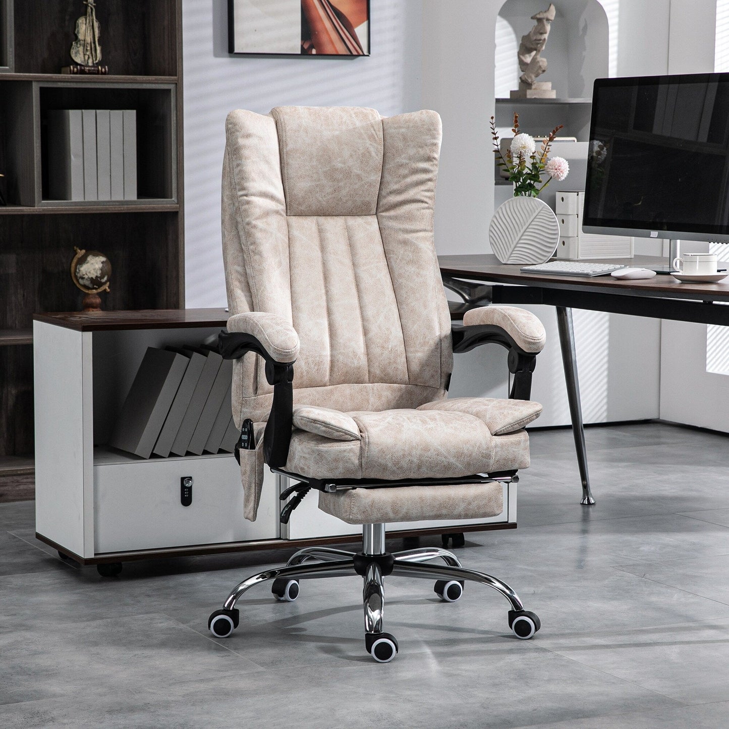 Microfibre 360° Swivel Massage Office Recliner with Vibration Massage, Heating, Footrest, Adjustable Height