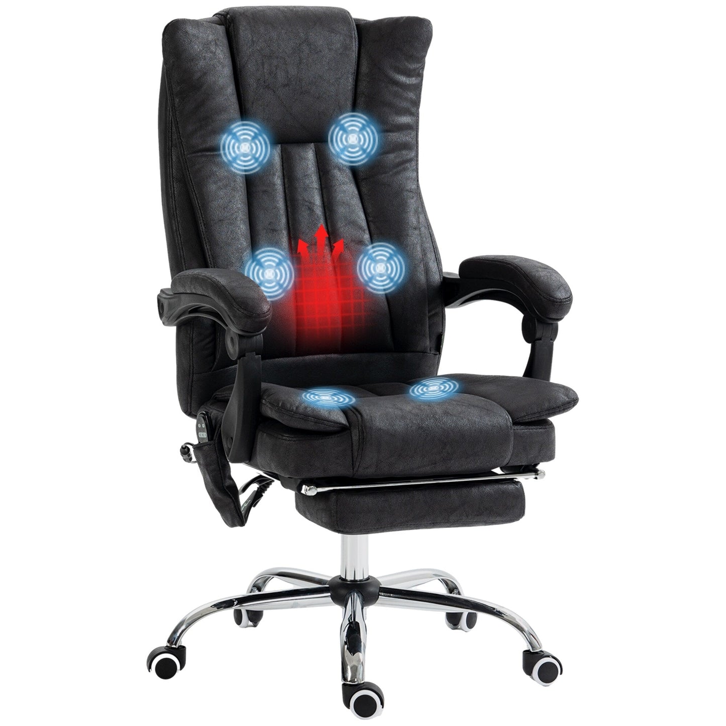 Microfibre 360° Swivel Massage Office Recliner with Vibration Massage, Heating, Footrest, Adjustable Height