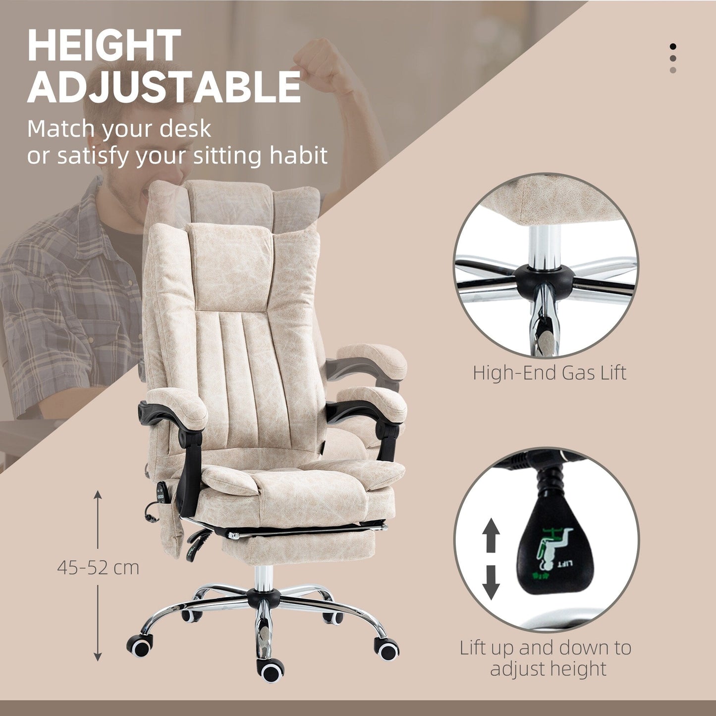 Microfibre 360° Swivel Massage Office Recliner with Vibration Massage, Heating, Footrest, Adjustable Height
