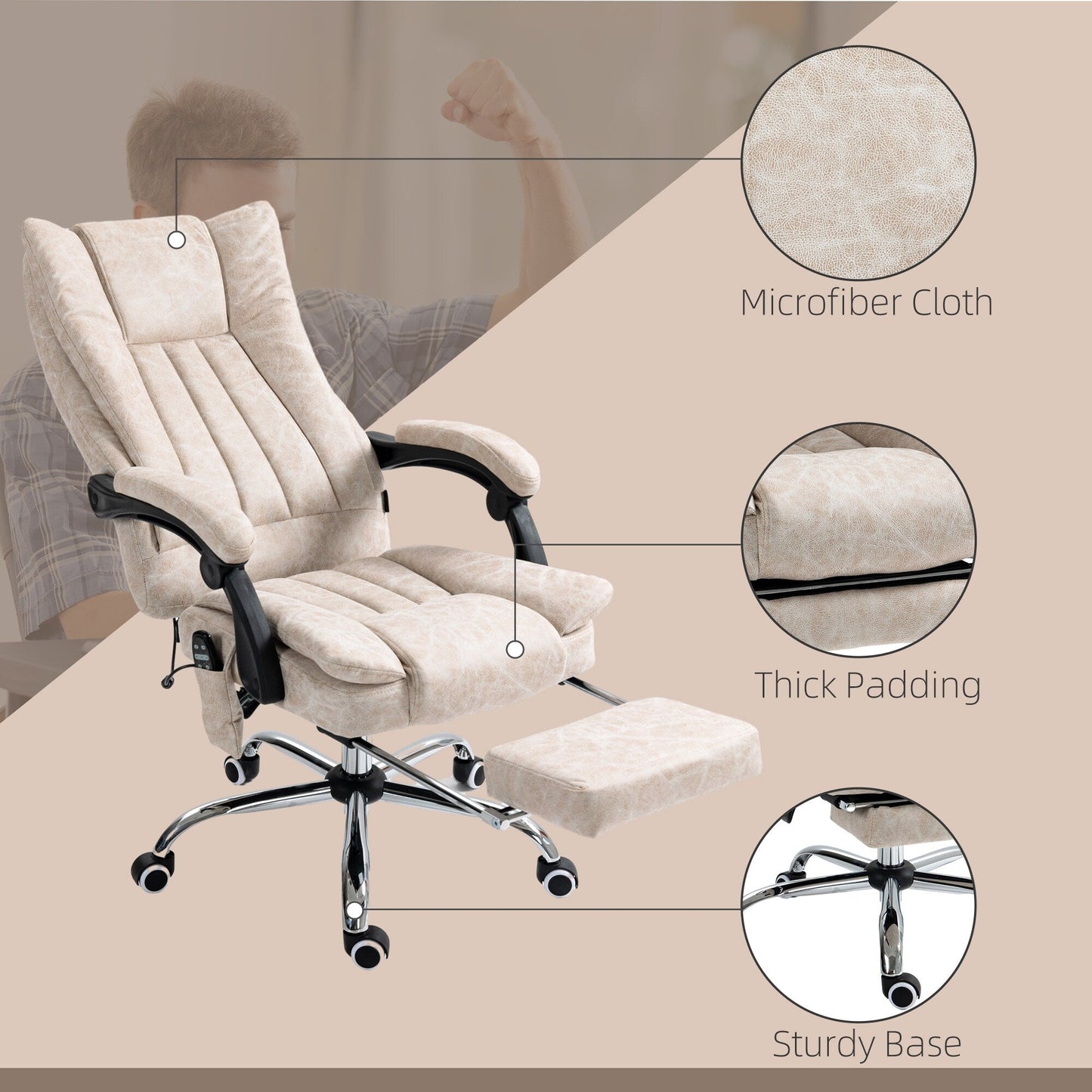 Microfibre 360° Swivel Massage Office Recliner with Vibration Massage, Heating, Footrest, Adjustable Height