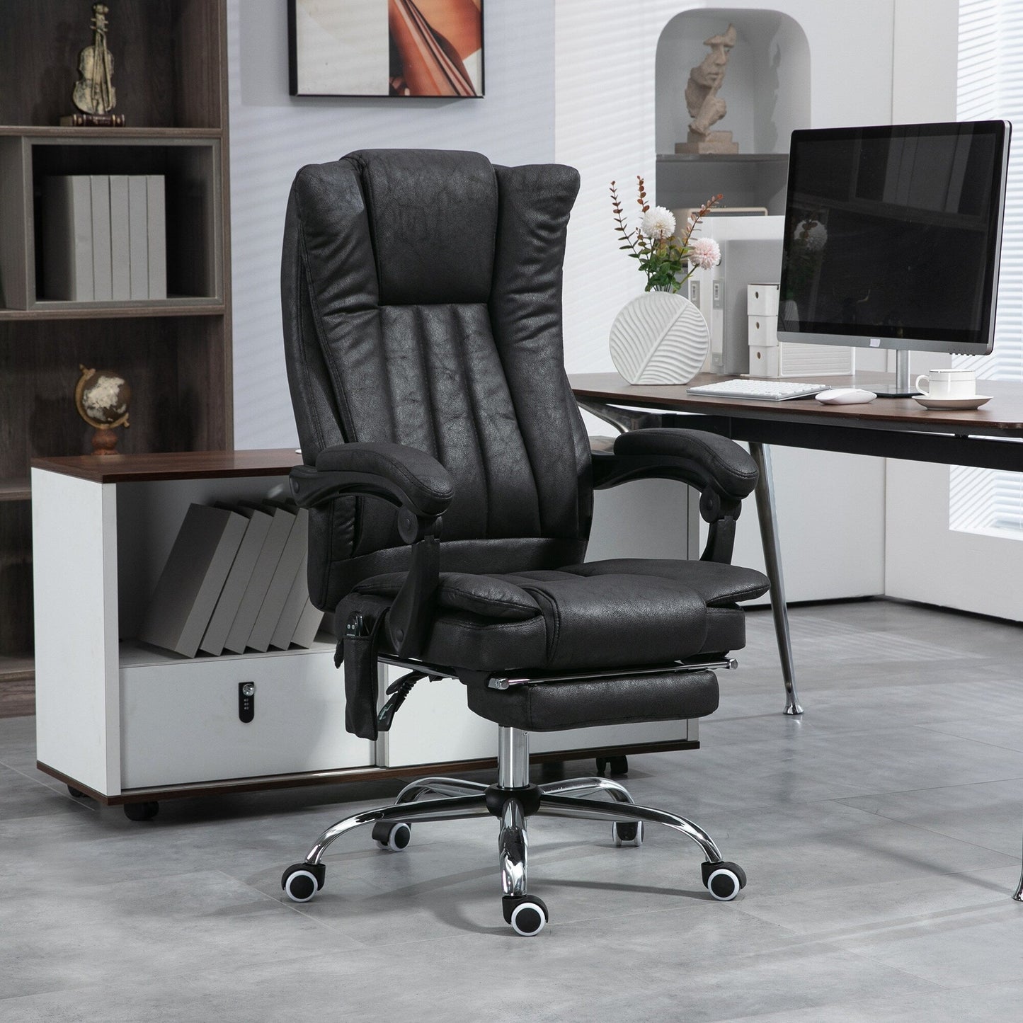 Microfibre 360° Swivel Massage Office Recliner with Vibration Massage, Heating, Footrest, Adjustable Height