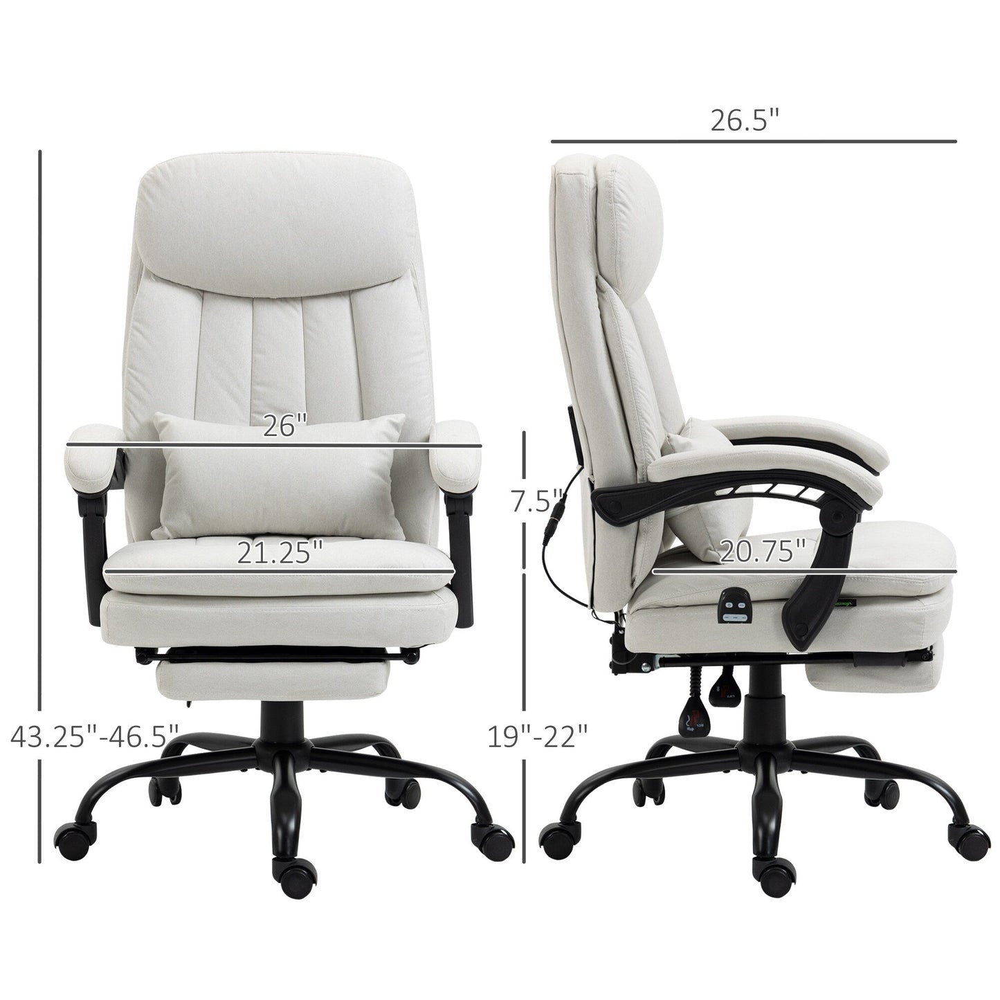 Microfibre 360° Swivel Office Recliner with Vibration Massage, Lumbar Heating, Lumbar Pillow, Footrest, Adjustable Height