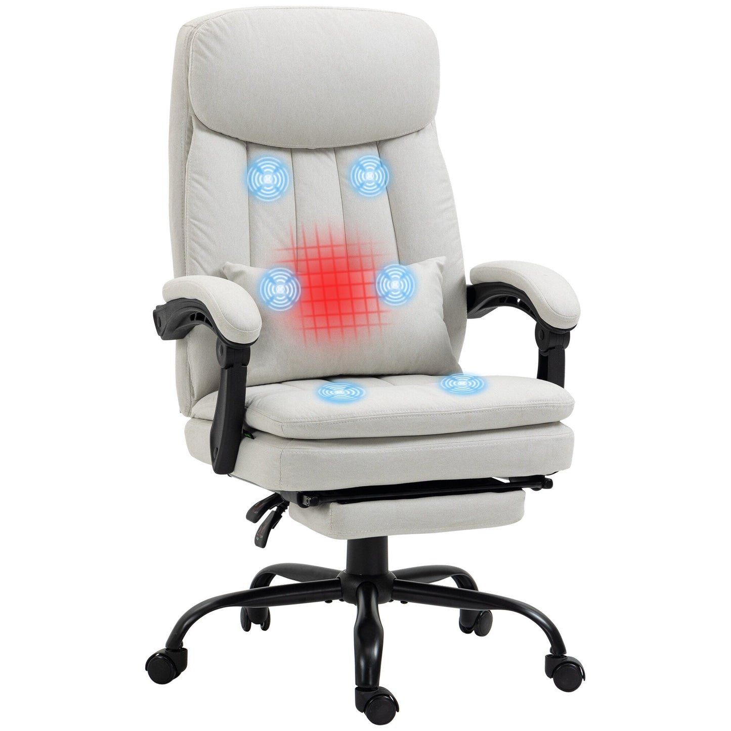 Microfibre 360° Swivel Office Recliner with Vibration Massage, Lumbar Heating, Lumbar Pillow, Footrest, Adjustable Height