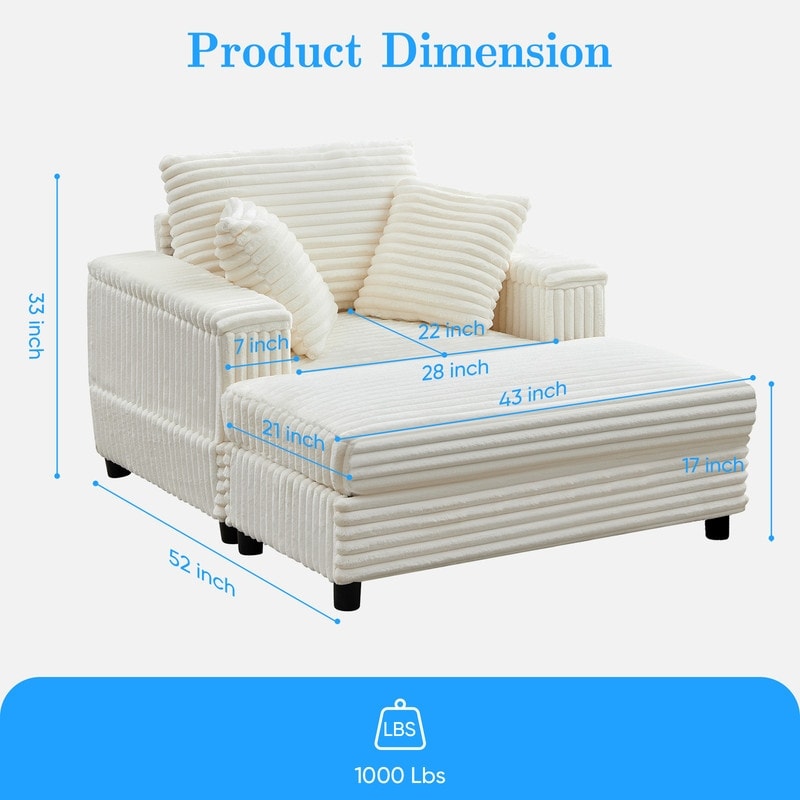 Mixoy 42ââCorduroy Chaise Lounge Chair with Storage Ottoman&Armrests,Upholstered Sleeper Reclining Chair