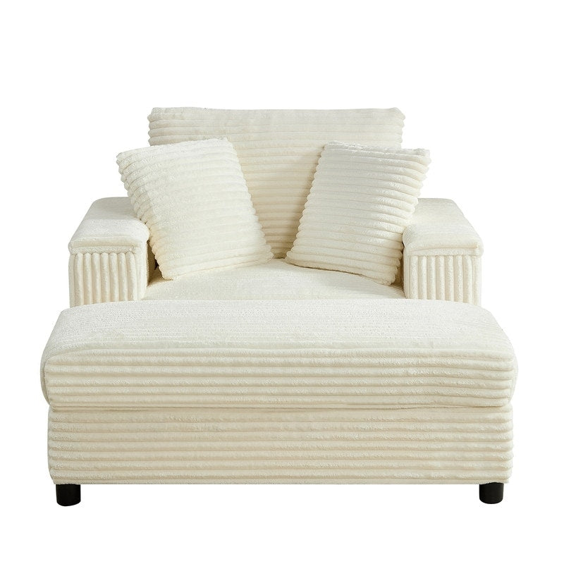 Mixoy 42ââCorduroy Chaise Lounge Chair with Storage Ottoman&Armrests,Upholstered Sleeper Reclining Chair