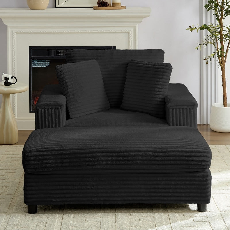 Mixoy 42ââCorduroy Chaise Lounge Chair with Storage Ottoman&Armrests,Upholstered Sleeper Reclining Chair
