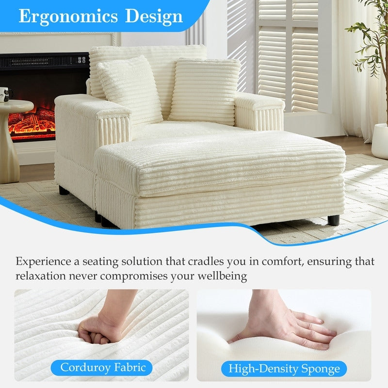 Mixoy 42ââCorduroy Chaise Lounge Chair with Storage Ottoman&Armrests,Upholstered Sleeper Reclining Chair