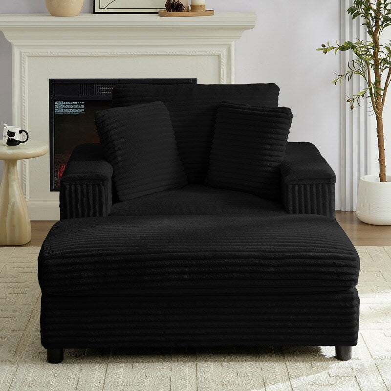 Mixoy 42ââCorduroy Chaise Lounge Chair with Storage Ottoman&Armrests,Upholstered Sleeper Reclining Chair