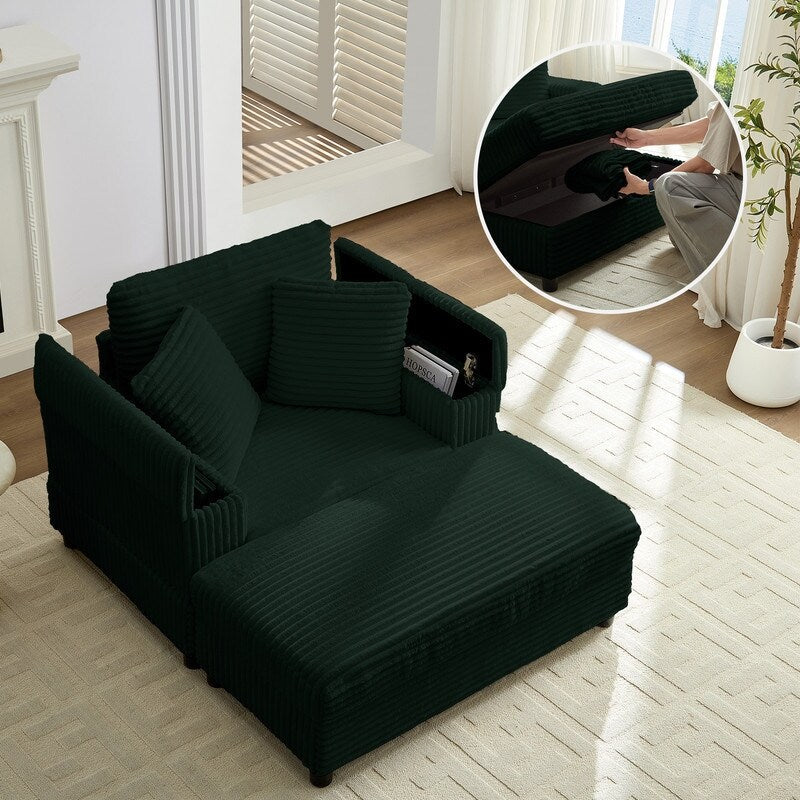Mixoy 42ââCorduroy Chaise Lounge Chair with Storage Ottoman&Armrests,Upholstered Sleeper Reclining Chair
