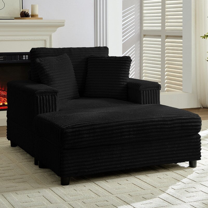 Mixoy 42ââCorduroy Chaise Lounge Chair with Storage Ottoman&Armrests,Upholstered Sleeper Reclining Chair