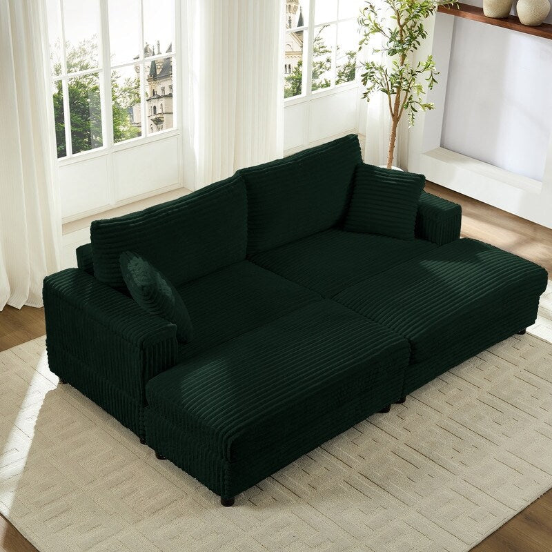 Mixoy 85ââCorduroy Loveseat Chaise Lounge with Storage Ottoman&Armrests,Upholstered 2-Seater Sleeper Reclining Chair Indoor