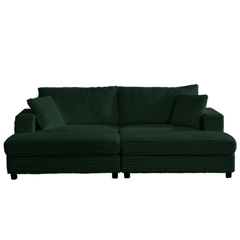 Mixoy 85ââCorduroy Loveseat Chaise Lounge with Storage Ottoman&Armrests,Upholstered 2-Seater Sleeper Reclining Chair Indoor