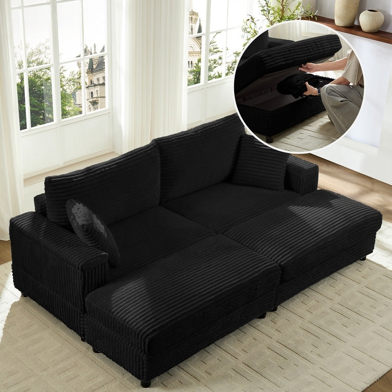 Mixoy 85ââCorduroy Loveseat Chaise Lounge with Storage Ottoman&Armrests,Upholstered 2-Seater Sleeper Reclining Chair Indoor