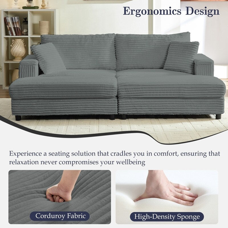 Mixoy 85ââCorduroy Loveseat Chaise Lounge with Storage Ottoman&Armrests,Upholstered 2-Seater Sleeper Reclining Chair Indoor