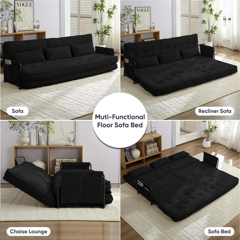 Mixoy Muti-Functional Folding Floor Sofa Bed,3-Seater with Loveseat Lazy Sofa,6 Position Adjustable Backrest
