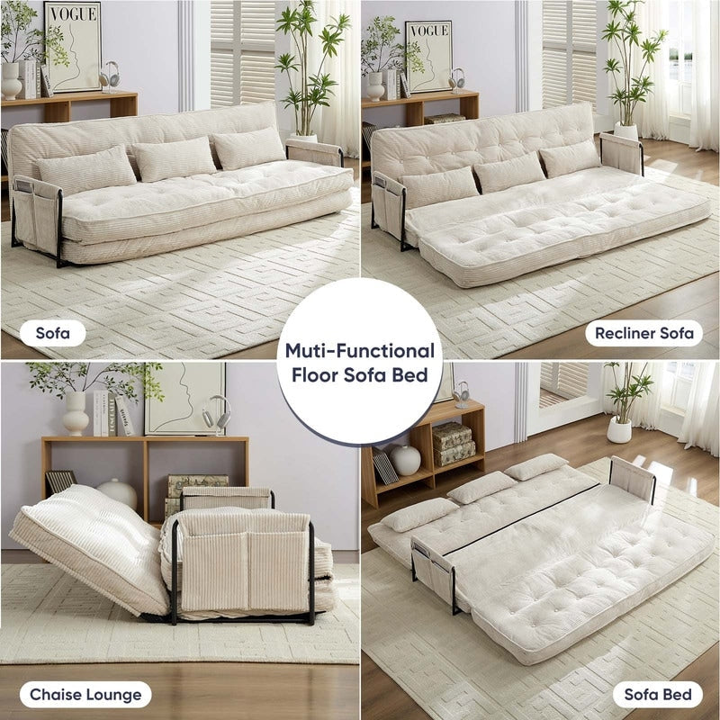 Mixoy Muti-Functional Folding Floor Sofa Bed,3-Seater with Loveseat Lazy Sofa,6 Position Adjustable Backrest