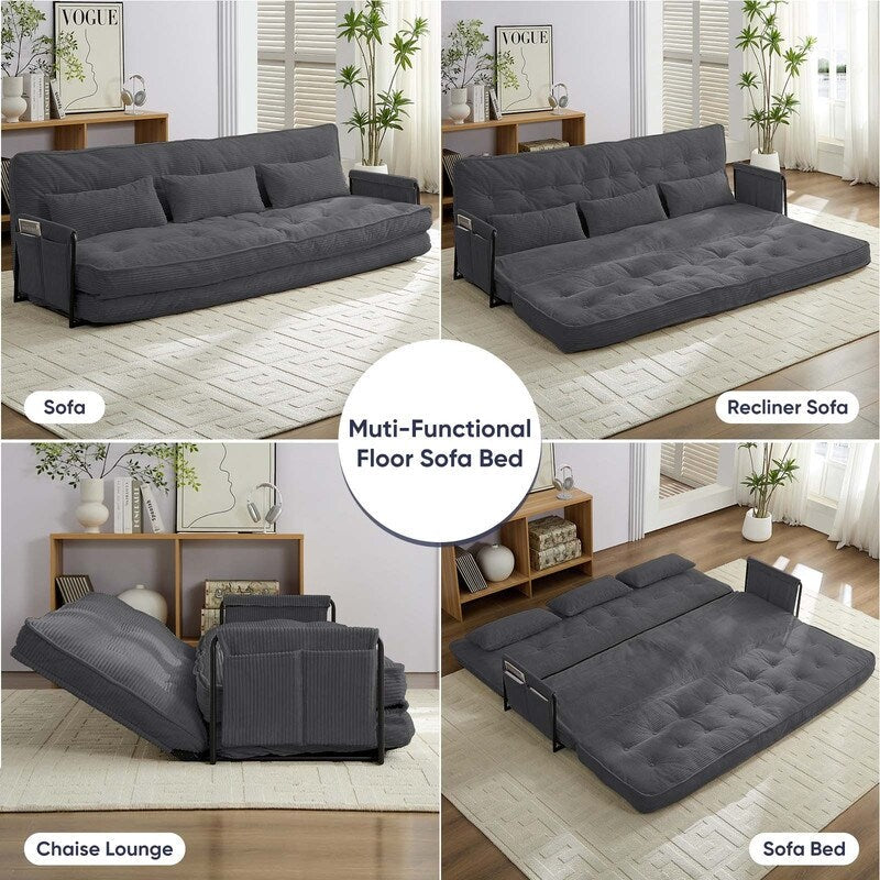 Mixoy Muti-Functional Folding Floor Sofa Bed,3-Seater with Loveseat Lazy Sofa,6 Position Adjustable Backrest