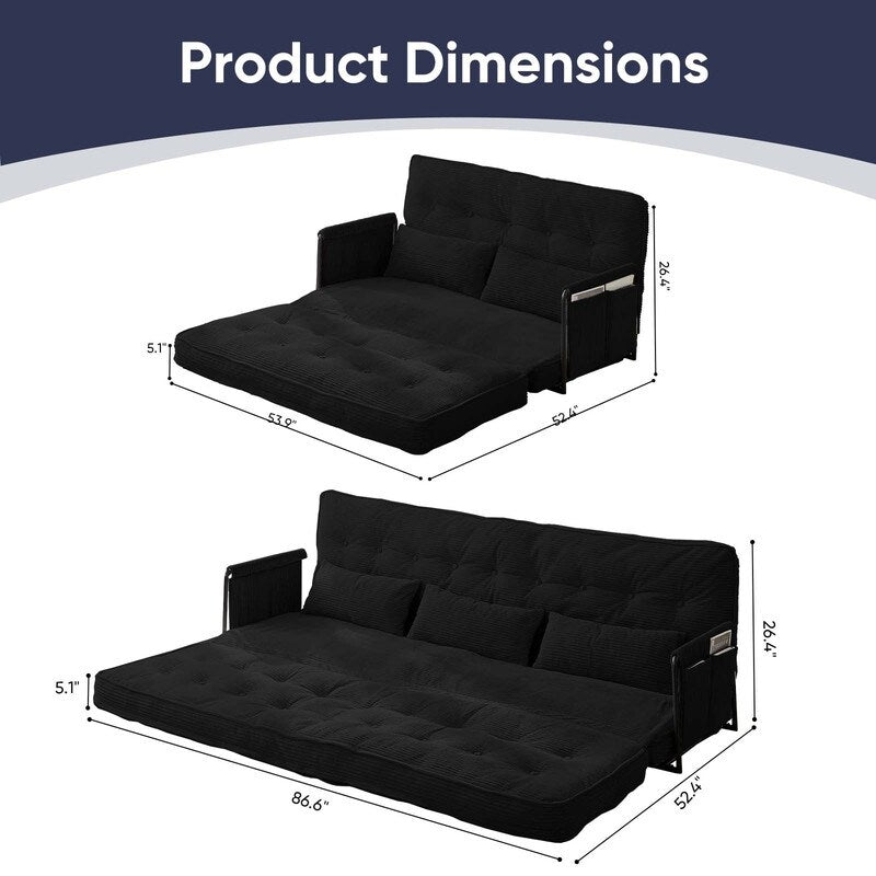 Mixoy Muti-Functional Folding Floor Sofa Bed,3-Seater with Loveseat Lazy Sofa,6 Position Adjustable Backrest
