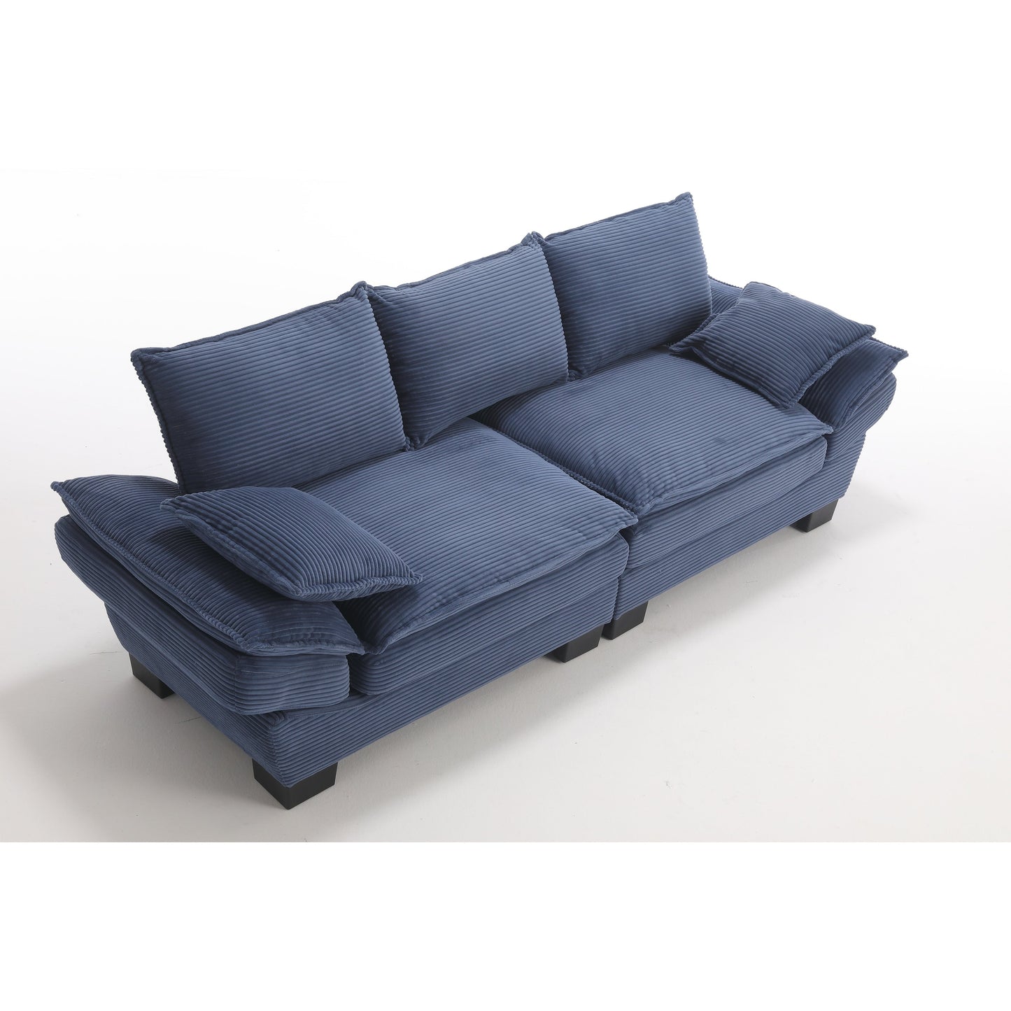 Modern 88.6 Corduroy 3-seater Sailboat Sofa with Two Pillows and Wide Plastic Feet for Living Room
